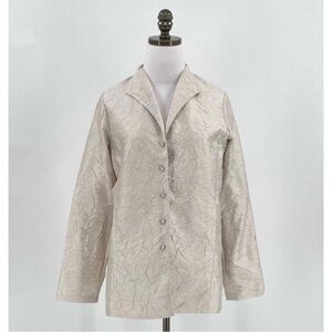 Eileen Fisher Crinkled Silk Button Up lightweight blazer shacket size small